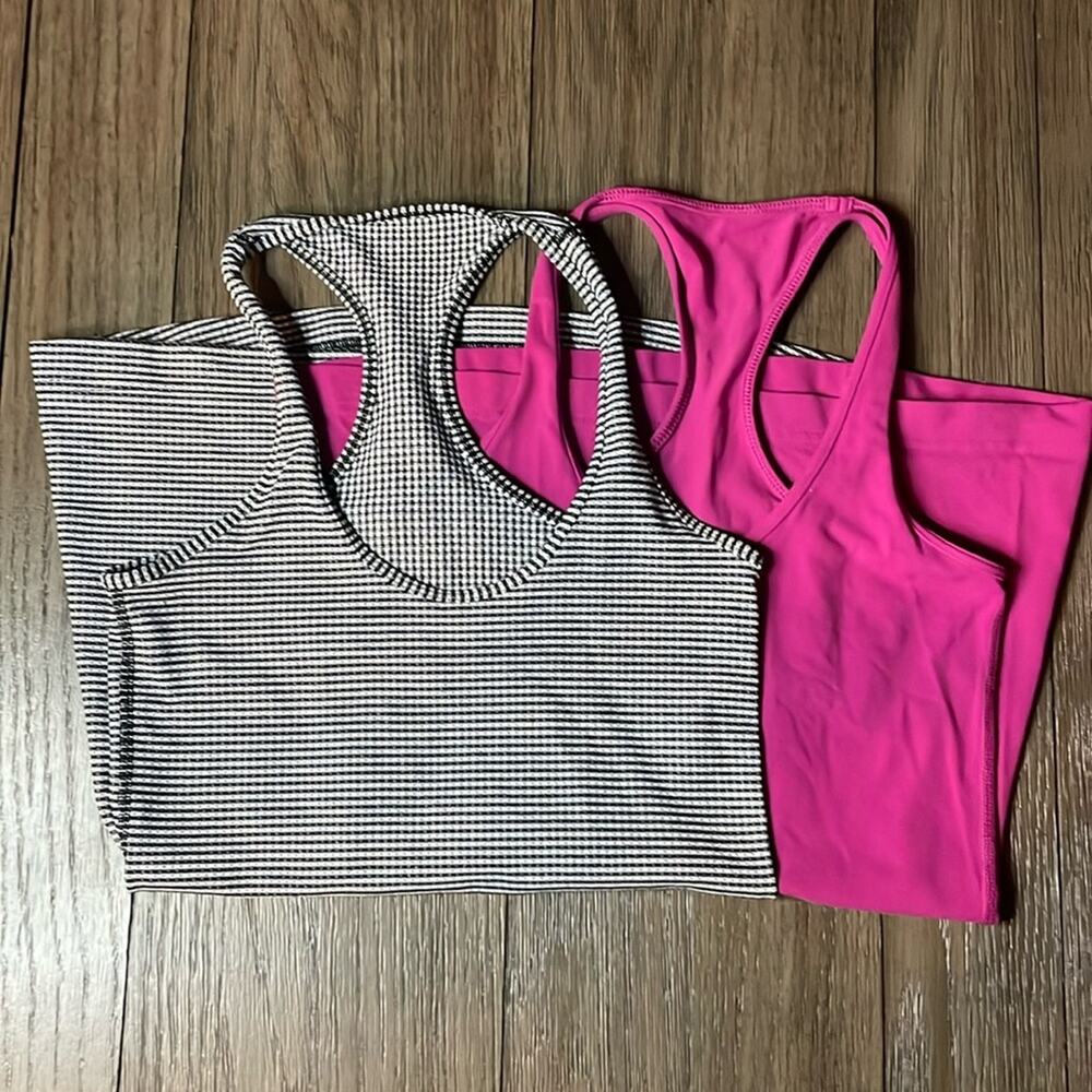 Lululemon Cool Racerback size 4 black and white checkered + raspberry (2)